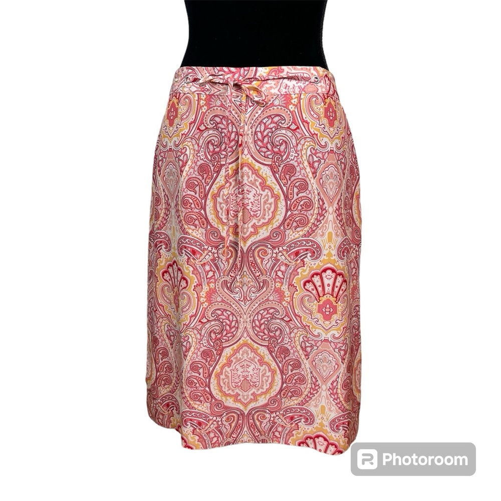 Banana Republic Silk Skirt Lined Pink Orange Red Paisley Women’s Size 4